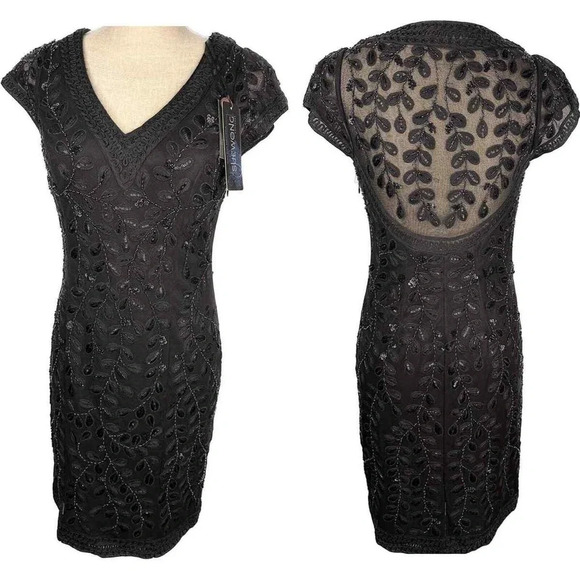 Sue Wong Nocturne beaded sequin little black dress cocktail mesh NO TAGS vintage - Picture 1 of 10